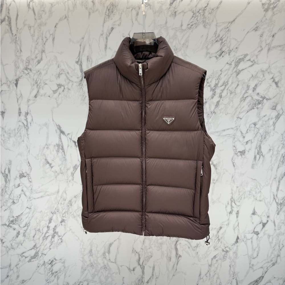 Prada Brown Padded Down Vest with Logo Patch